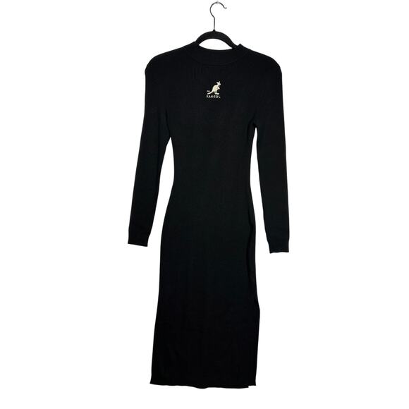 Kangol x H&M Collab Black Ribbed Long Sleeve Midi Dress Bodycon Form Fitting S - Picture 1 of 11
